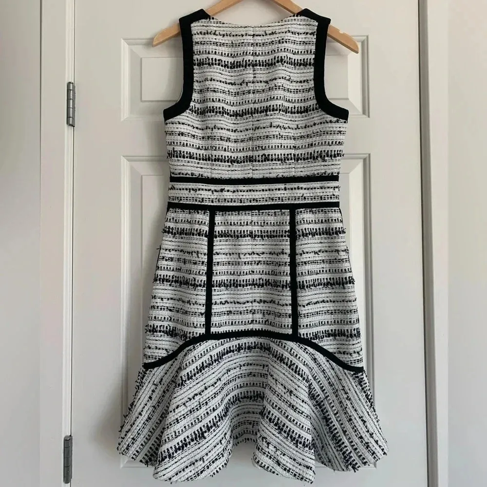 Rebecca Taylor Raffia Tweed Full Front Zip Dress - White/Black - Size 8 - EUC - Image 5