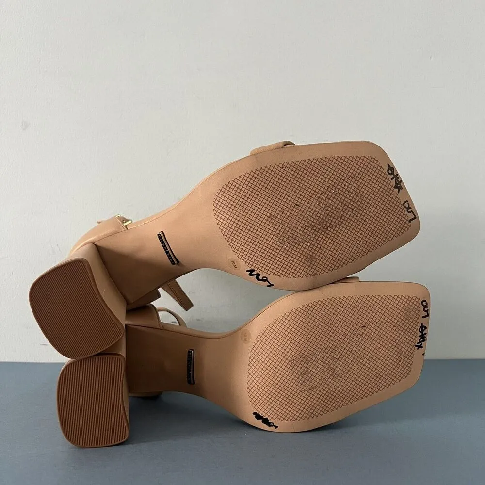 Gianni Bini Danea Two Piece Ankle Strap Beige Leather Block Heel Sandals - Image 8