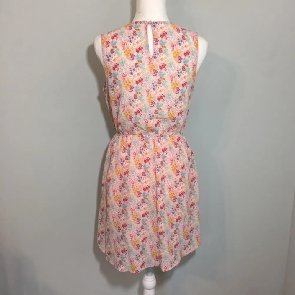 NWOT Pink Orange Blue Floral Faux Wrap Dress New - Image 3