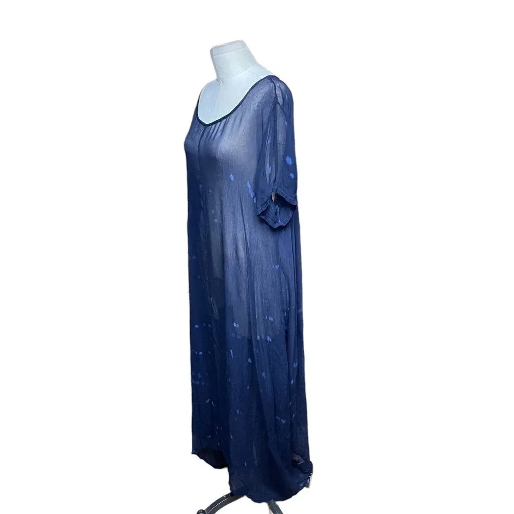 Lacausa Factory Sheer Long Dress in Luna Wash Navy Blue‎ Size XS - Image 7