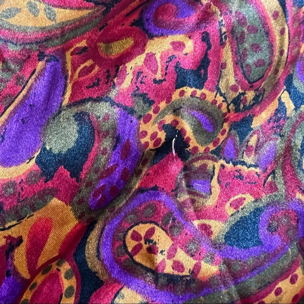 Vintage 90s Y2K Iyssa Maxx for 3K Paisley Silky Top Neck Tie Shoulder Pads Large - Image 11