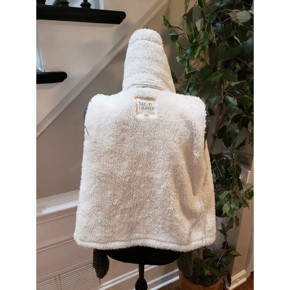 Thread & Supply Sherpa Lined Jacket Women’s Small Gray Faux Fur Cozy Warm - Image 8