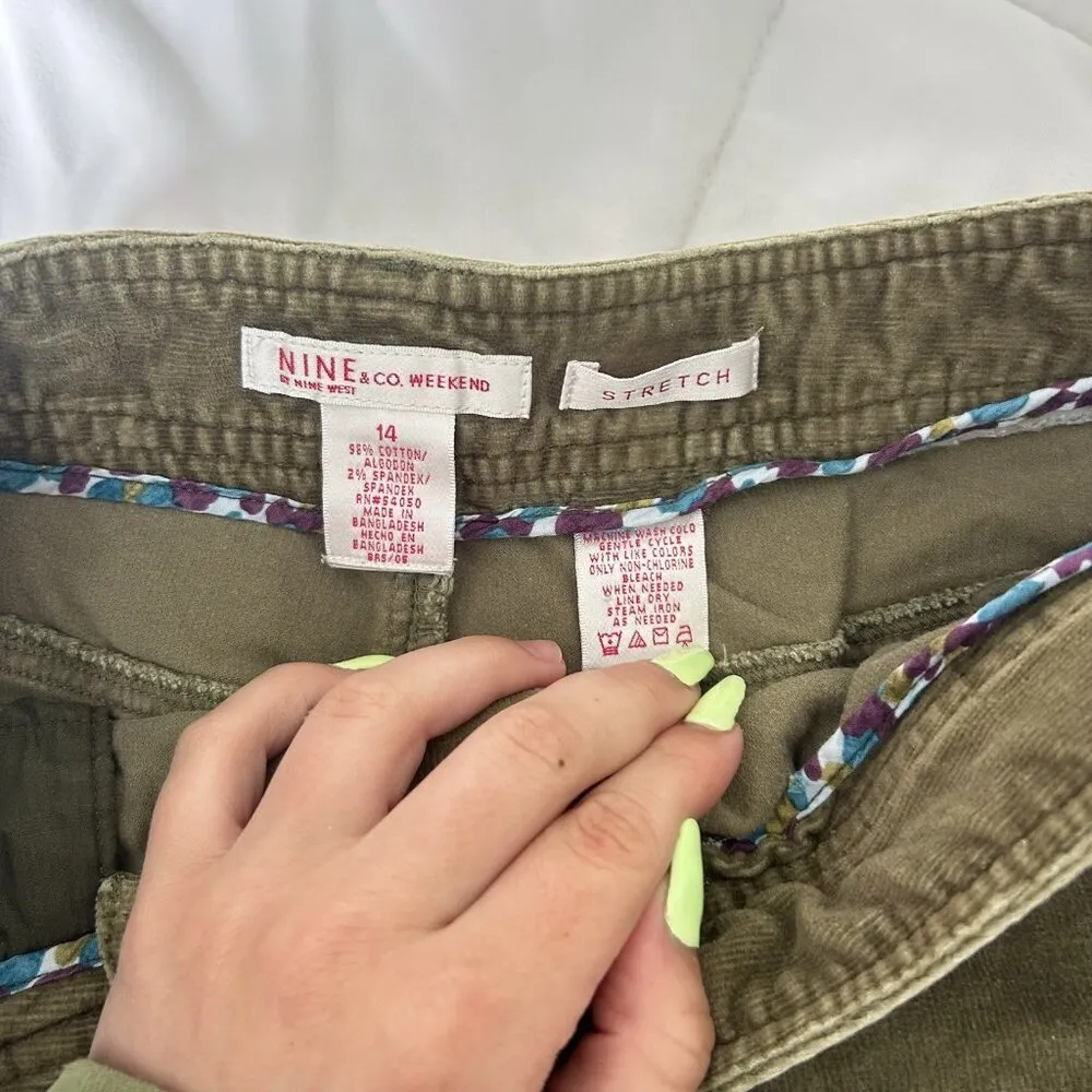 Nine & Co Weekend Embroidered Corduroy Mini Skirt Green Flowers Studded Women 14 - Image 4