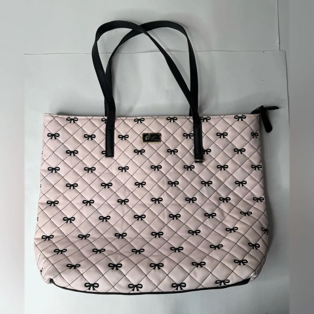 Luv‎ Betsey By Betsey Johnson Pink Black Large Bag Bows Tote Quilted Y2K Quirky - Image 12