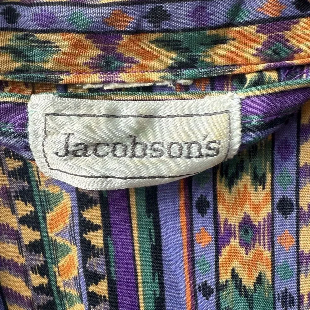 Vintage 90s Jacobson’s Lightweight Tribal Print Robe Purple Green Tan OSFM Unise Size undefined - Image 7