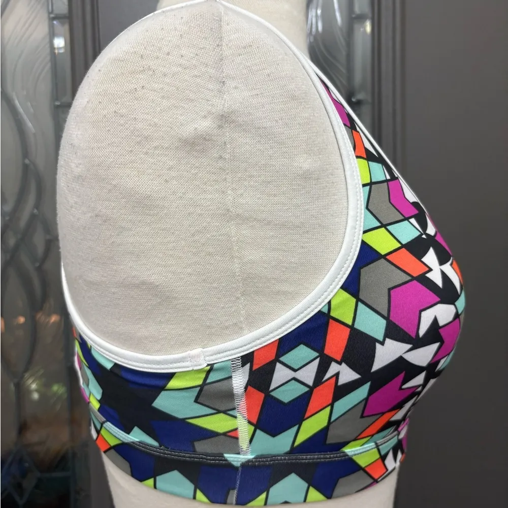 Fila Sport Mutlicolor Geometric Print Lightly Padded Sports Running Bra | Large - Image 3
