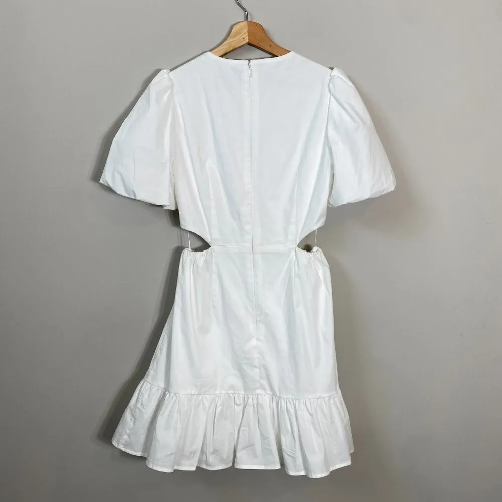WAYF Puff Sleeve Cutout Ruffle Mini Dress Womens Small* White Fit & Flare Bridal - Image 10
