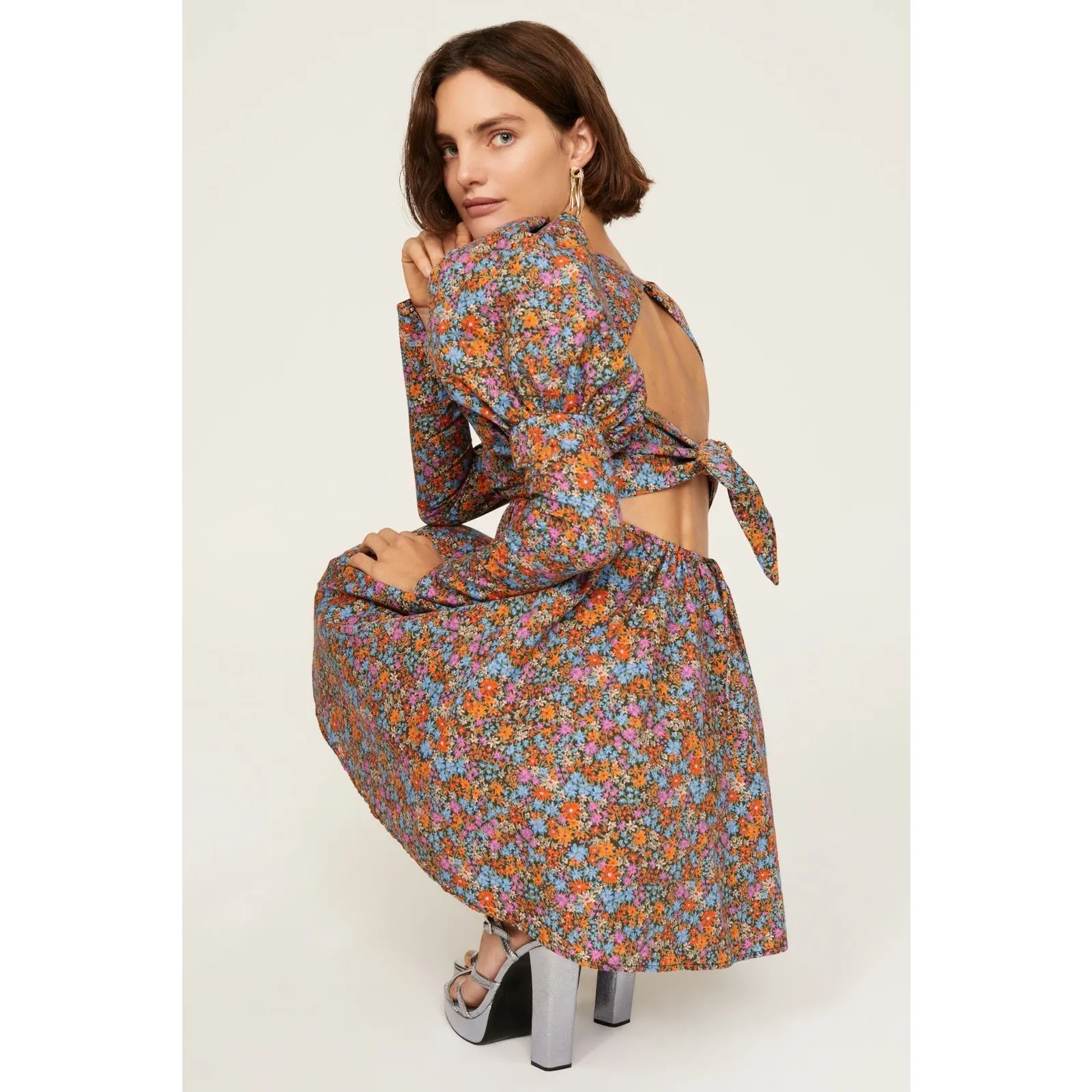 FOR LOVE AND LEMONS Multicolored Floral 100%Cotton Empire Brittany Mini Dress XS Blue - Image 4