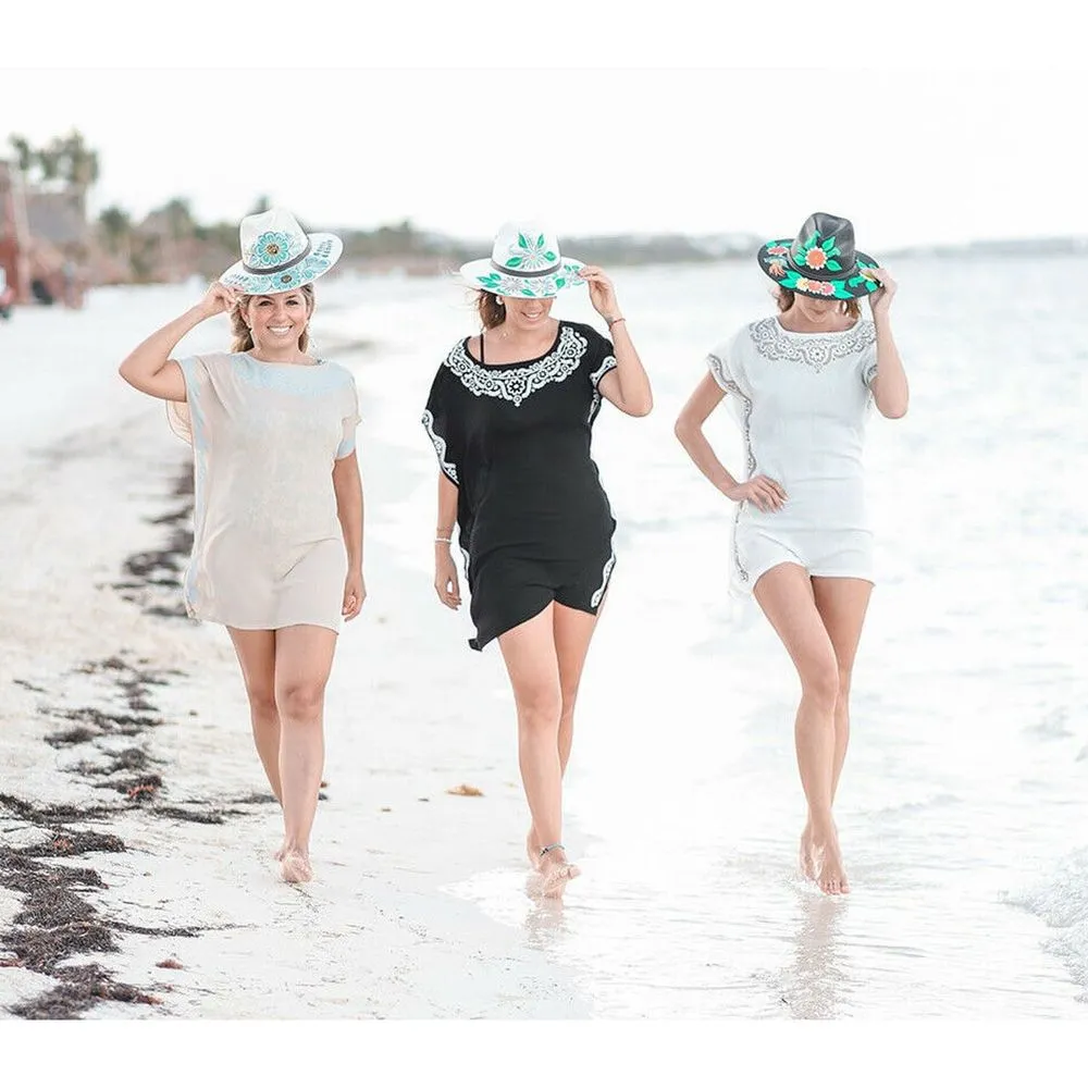 TZ Tunic Beach Coverup Tunic Floral Print White Size M - Image 3