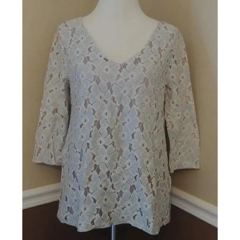 Blue & Ivory Lace with Gray Lining 3/4 Sleeves Top by Le Lis from Modcloth NEW - Image 6