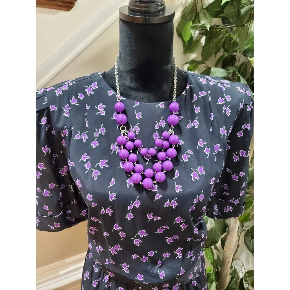 Vintage Karin Stevens Black Rayon Round Neck Half Sleeve Knee Length Dress 10 - Image 3