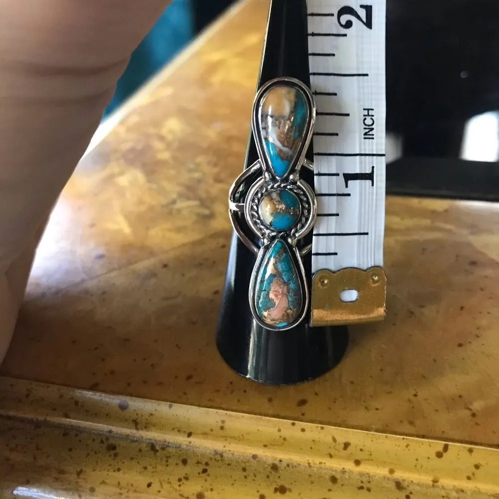 Spiny Turquoise Sterling Silver Ring Size 7 Blue - Image 8