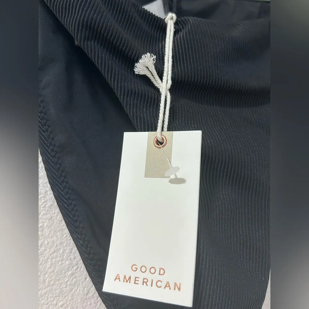 NWT Good American Swim Bottom Black Ribbed Mid Rise Better Bikini “2” Medium - Image 2