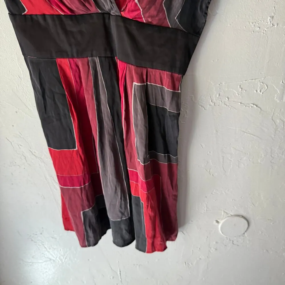 Express Y2K Colorblock Silk Blend Tunic Top 2 Deep V Empire Waist Retro Babydoll - Image 3