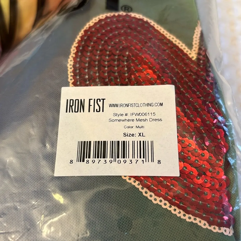 NEW! Iron Fist Somewhere Rainbow Sheer Mesh Mini Dress Sequin Heart XL Pride - Image 9