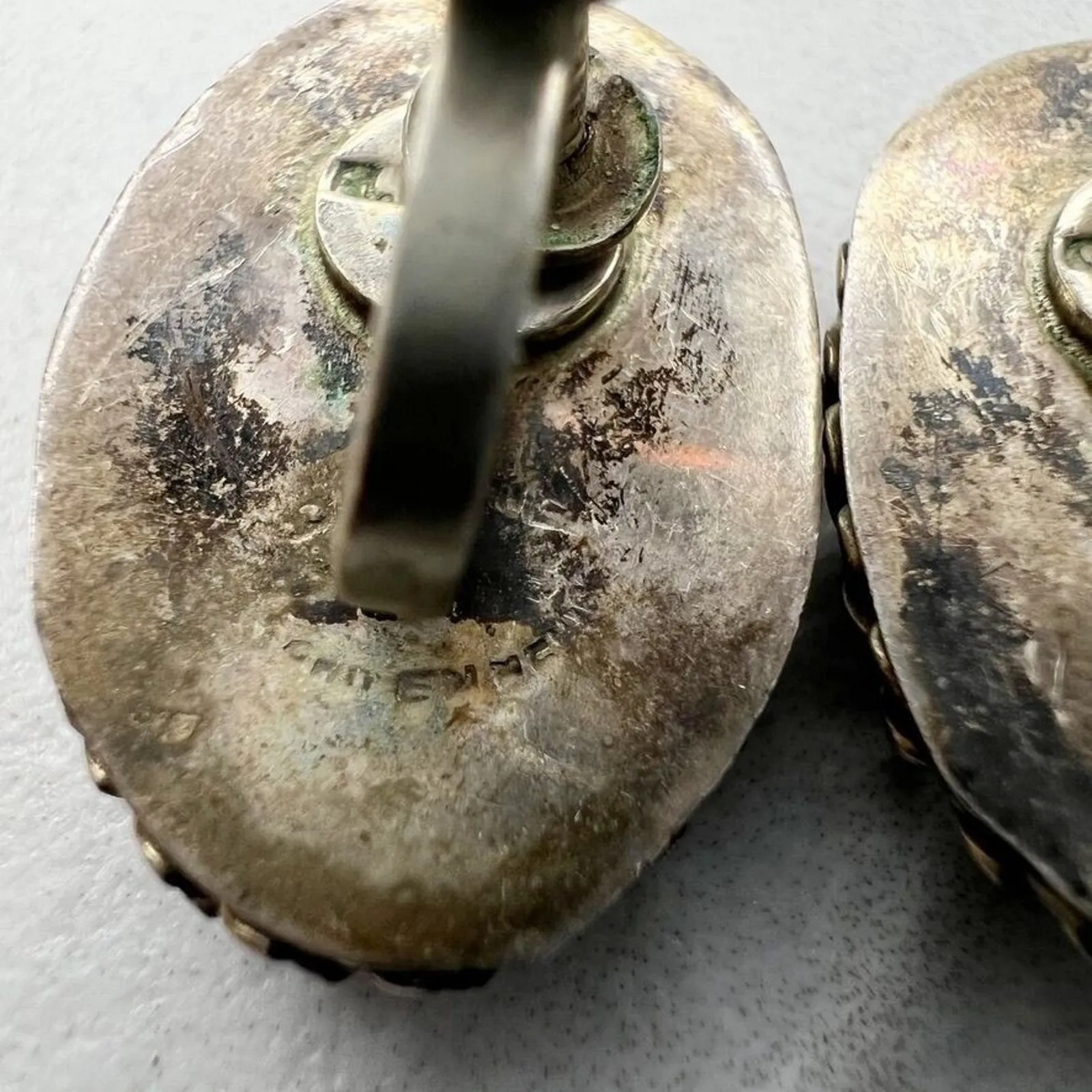 Vintage Alpaca Silver Abalone Shell Screw Back Earrings ✨ - Image 6