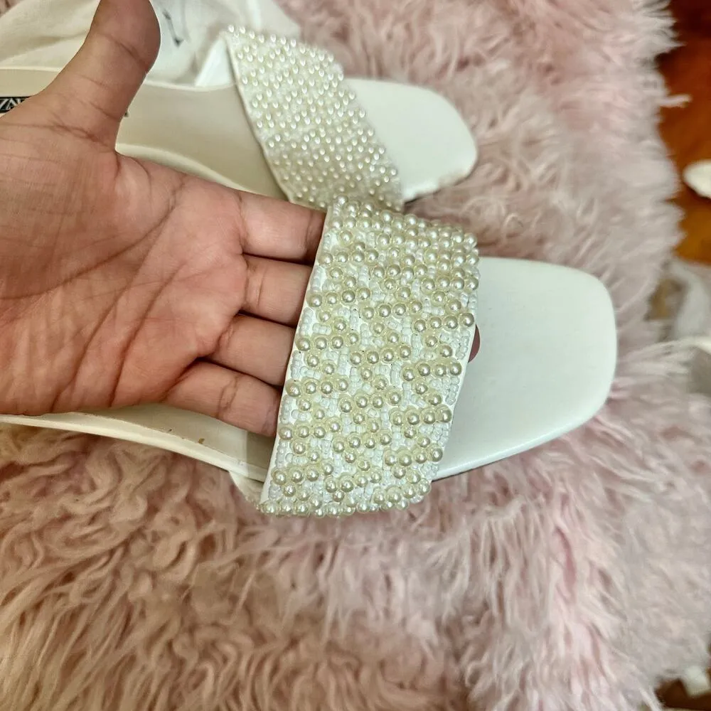 ZARA  White Pearl Beaded Heels Size 7.5 Wedding Bachelorette Feminine BloggersFav - Image 13