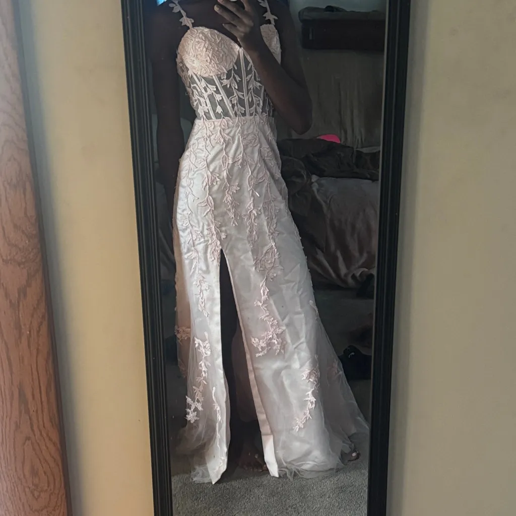 Blush Pink Corset Embroidered Floral Dress SIZE 4 - Image 2