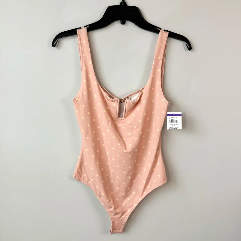 Free People Romance In Rome Polka Dot Bodysuit Peach Combo‎ XS - Image 4