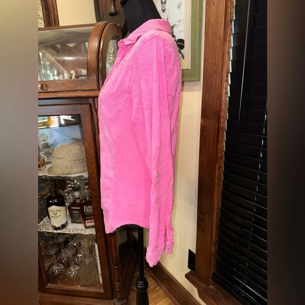 Riba Pink Embroidered Button Down Long Sleeve Shirt Large - Image 3