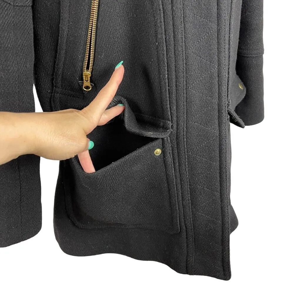J.Crew Chateau Wool Coat 10 Parka Black Italian Stadium Cloth Nello Gori Hood - Image 8