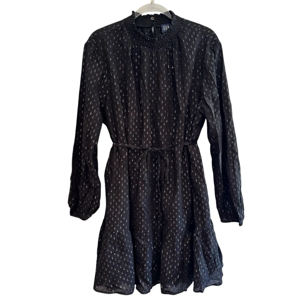 GAP Mockneck Metallic Mini Dress Tiered Smocked Neck Size XXL - Image 2