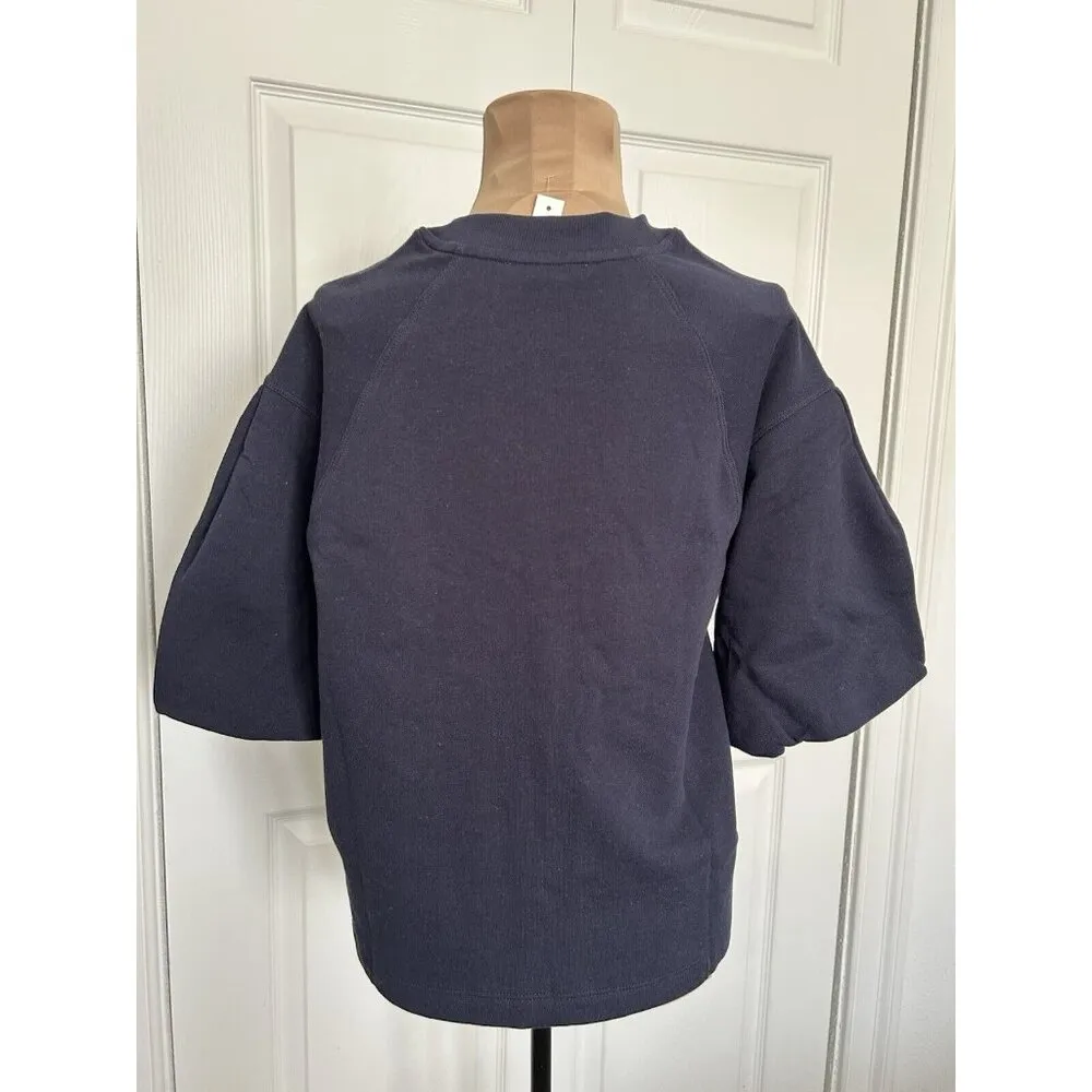 Madewell Womens Short Puff Sleeve Crew Neck Boxy Sweatshirt Tee Navy Blue XS - Image 4