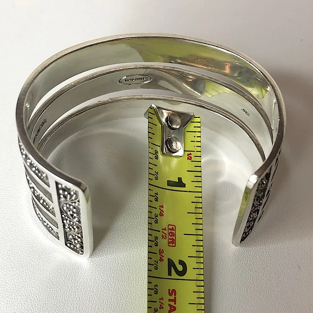 Lois Hill Sterling Silver Granulated Scroll Cuff Bangle With Separated Bands - Image 10
