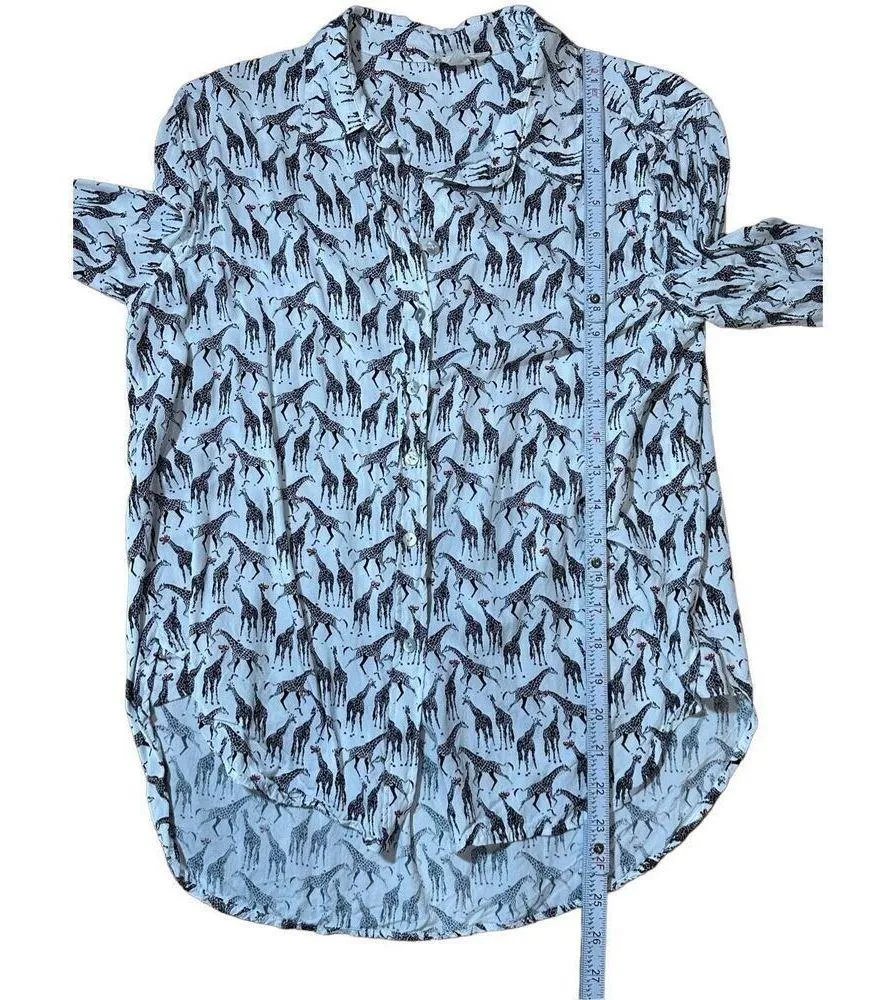 Jane & Delancey Giraffe Print Roll Tab Sleeve Button Front Collared Top Blouse s - Image 6