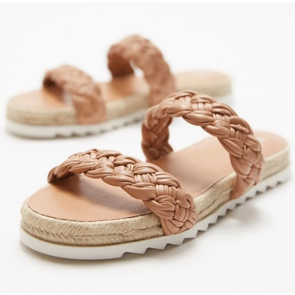 Marc Fisher Sandals Womens Size 7.5 Tan Leather Jaimee‎ Espadrille Slide Shoes - Image 7