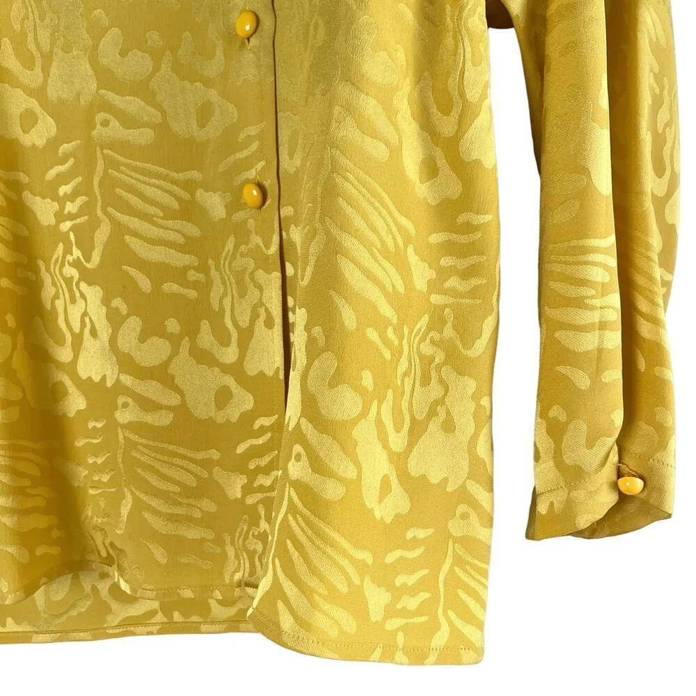 Vintage Nina Ricci 100% Silk Jacquard Long‎ Sleeve Blouse in Yellow, Size 8 Yellow - Image 6