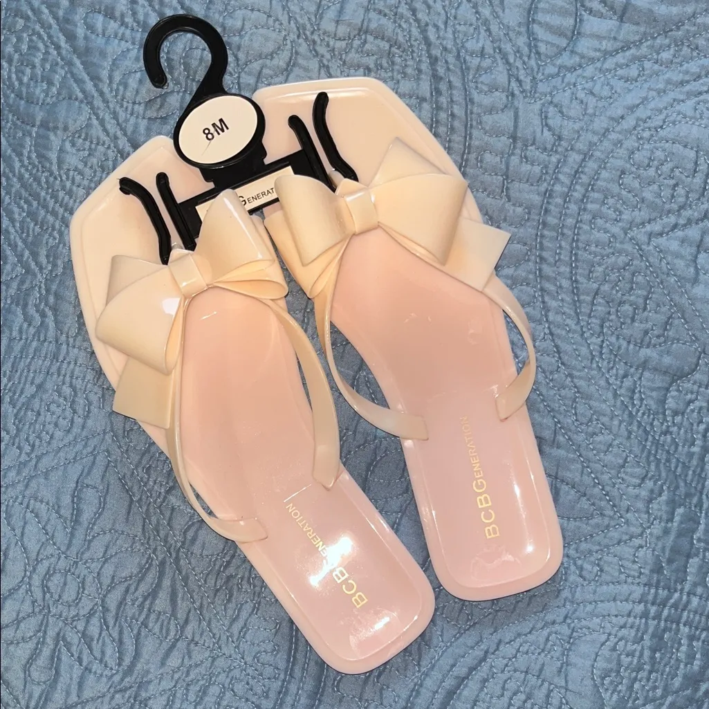 NWOT‎ BCBGeneration Blush and Cream Bow Sandals SIZE 8 - Image 9