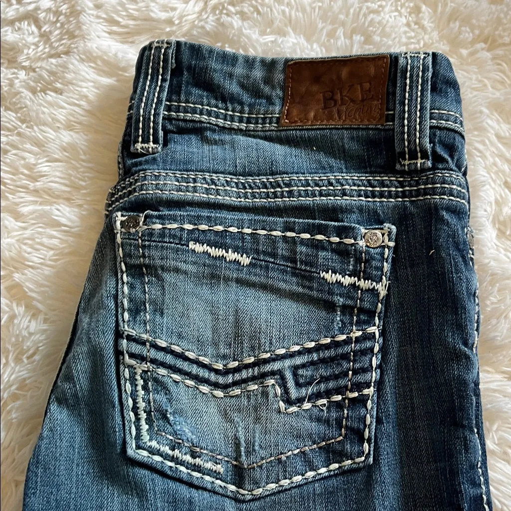 BKE Denim Payton Straight Leg Jeans Distressed Dark Wash 28 x 31 1/2 EUC - Image 2