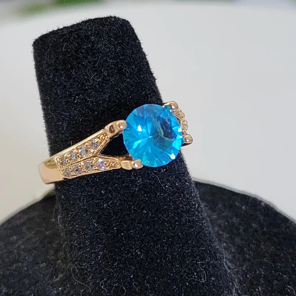 Gold Filled Ring with Simulated Blue Topaz Stone - Image 2