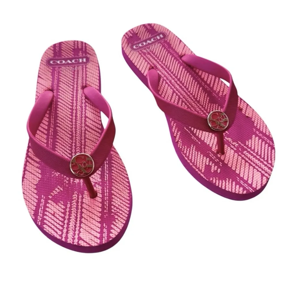 Coach Logo Medallion Pink Flip Flops Sandals Size 7-8 - Image 9