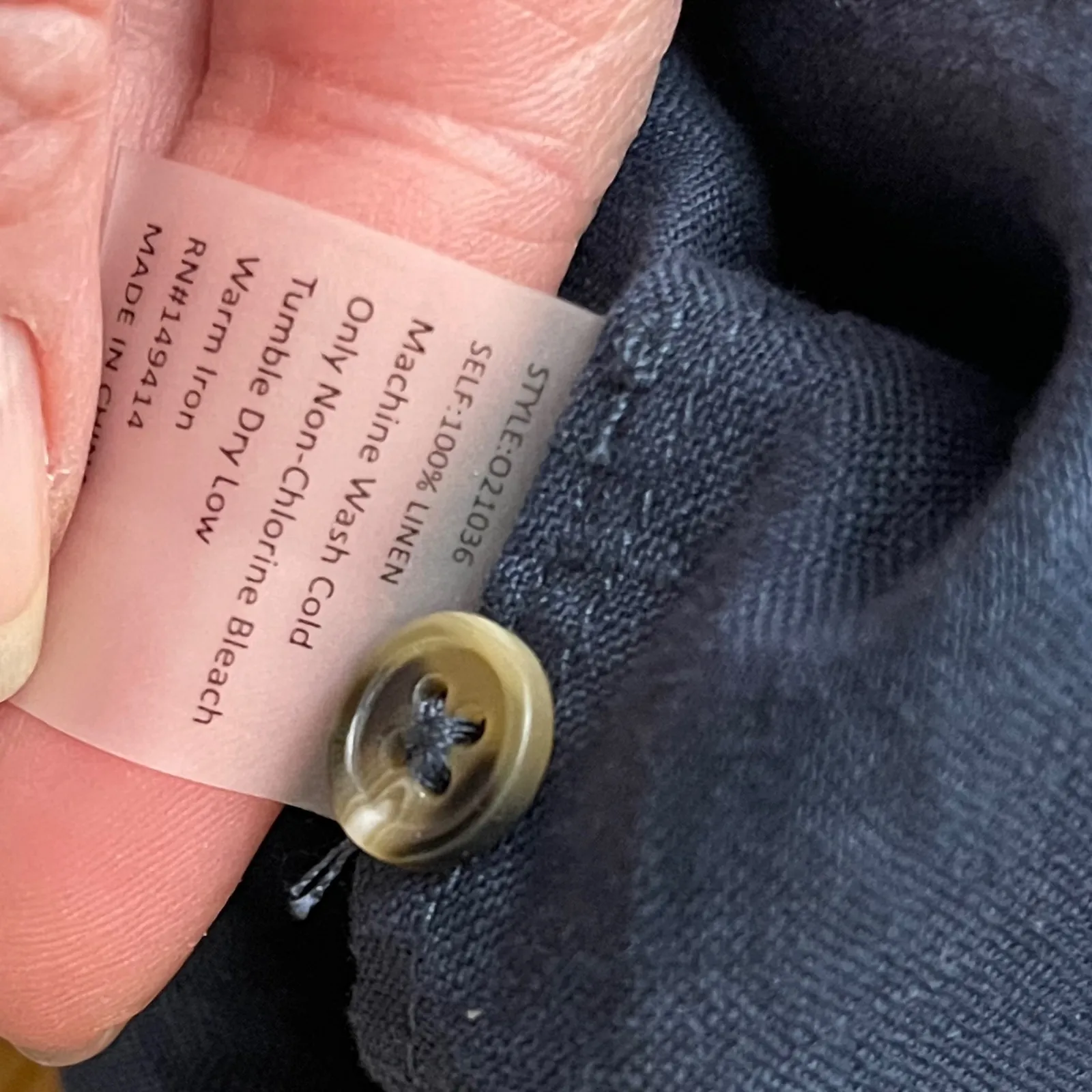 JOHNNY WAS CALME Cuff Sleeve Button Up Camp Shirt XS Navy Blue 100% Linen Casual - Image 7