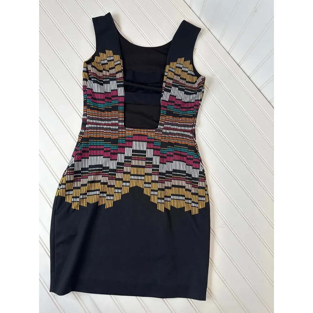 Bebe Black Aztec Sleeveless Bodycon Mini Dress Party Cocktail Womens Size XS - Image 2
