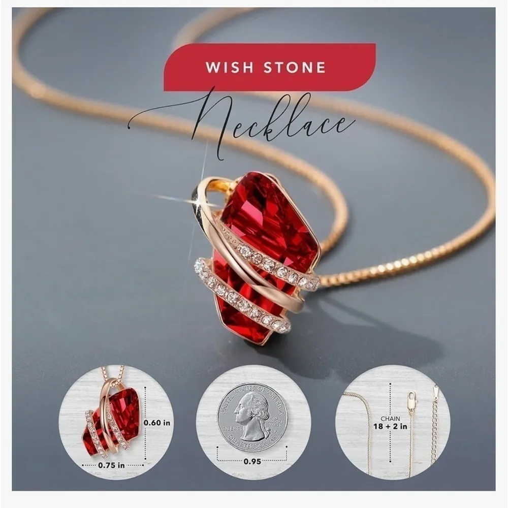 Red Rose Gold Wish Stone Necklace - Image 6
