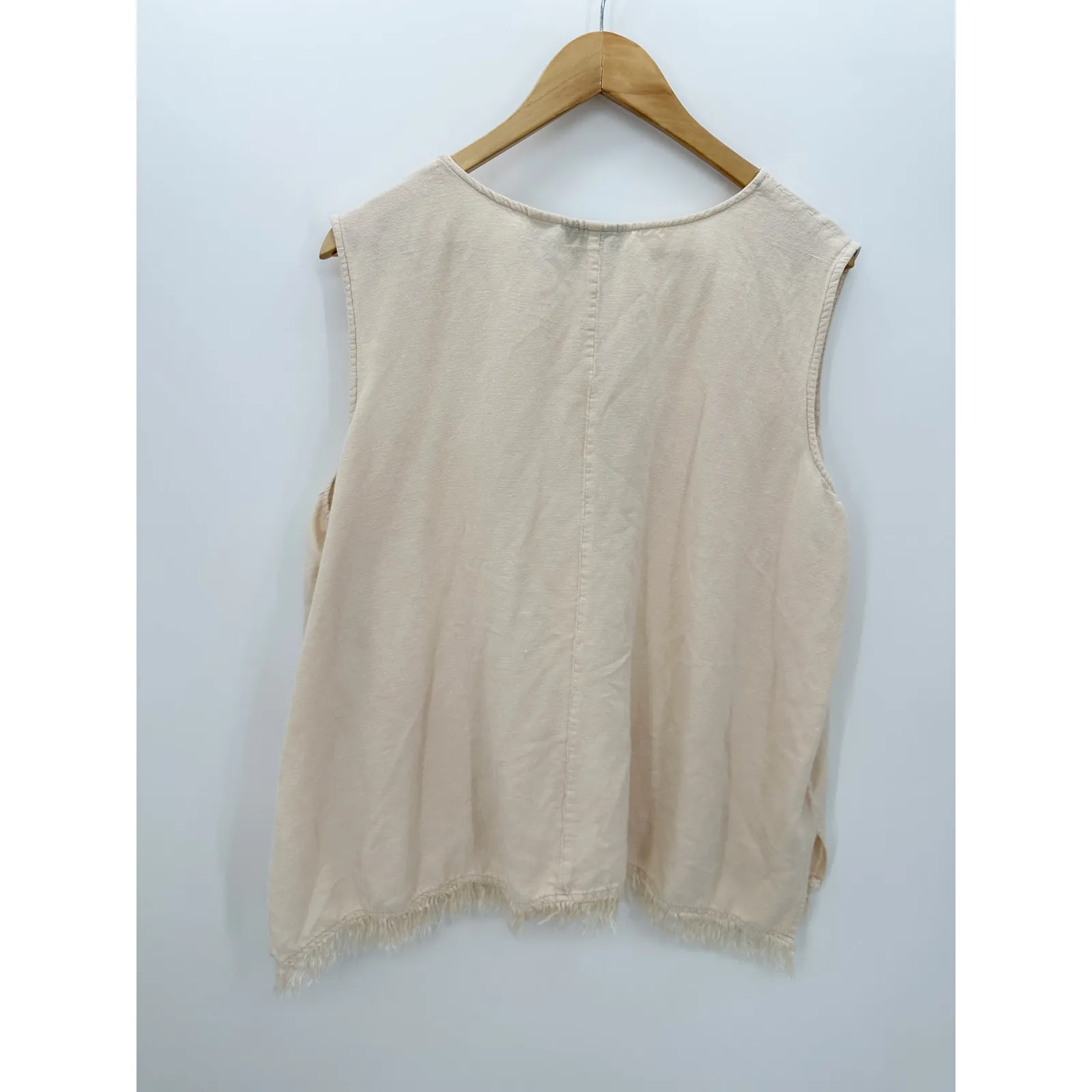 Nubian Queen Tank Women 4X Cream Rayon Linen Lagenlook Boho Fringe Pocket Shirt - Image 2