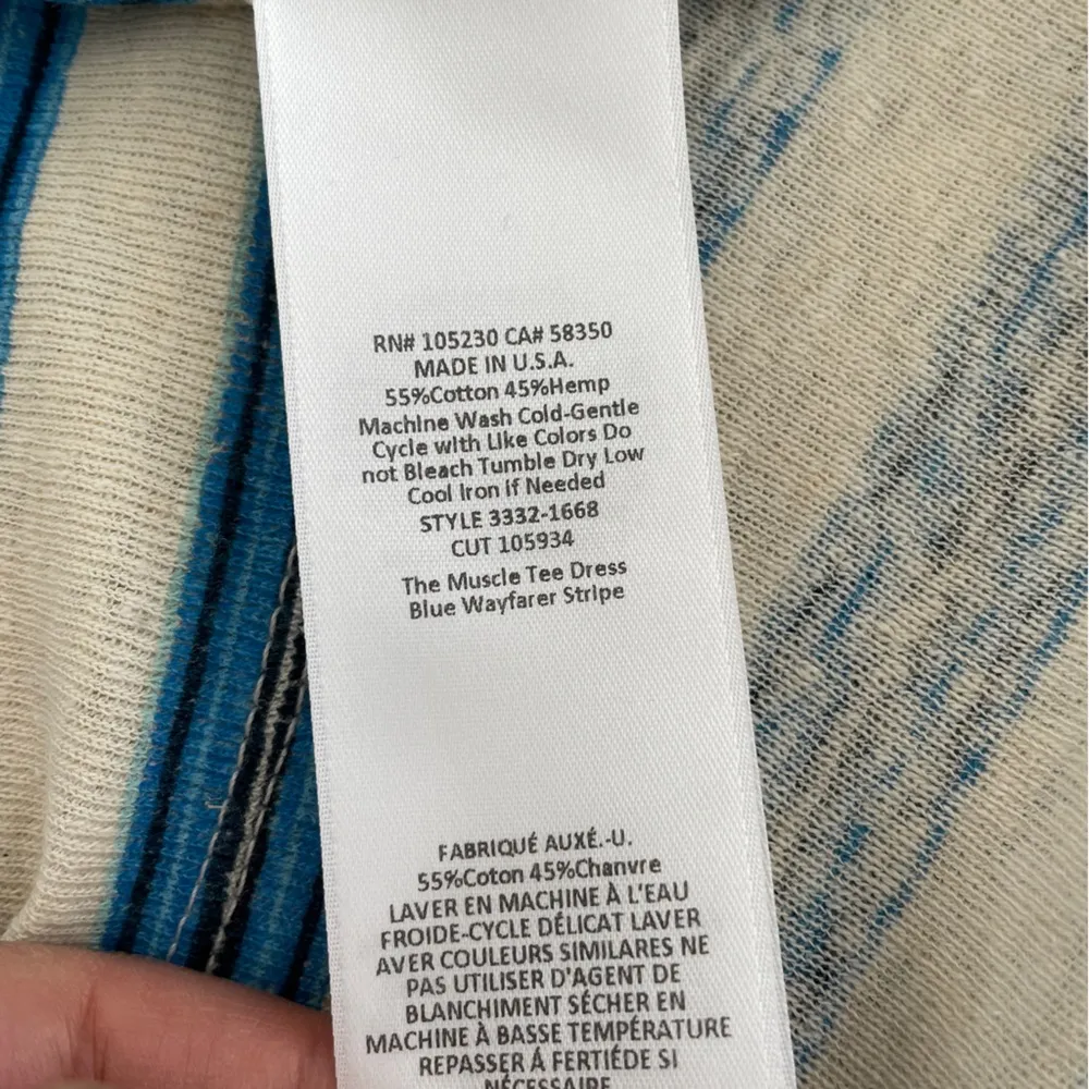 Current/Elliot Hemp Cotton Striped Muscle Tee Tank Dress Blue/Ivory (Medium) - Image 8