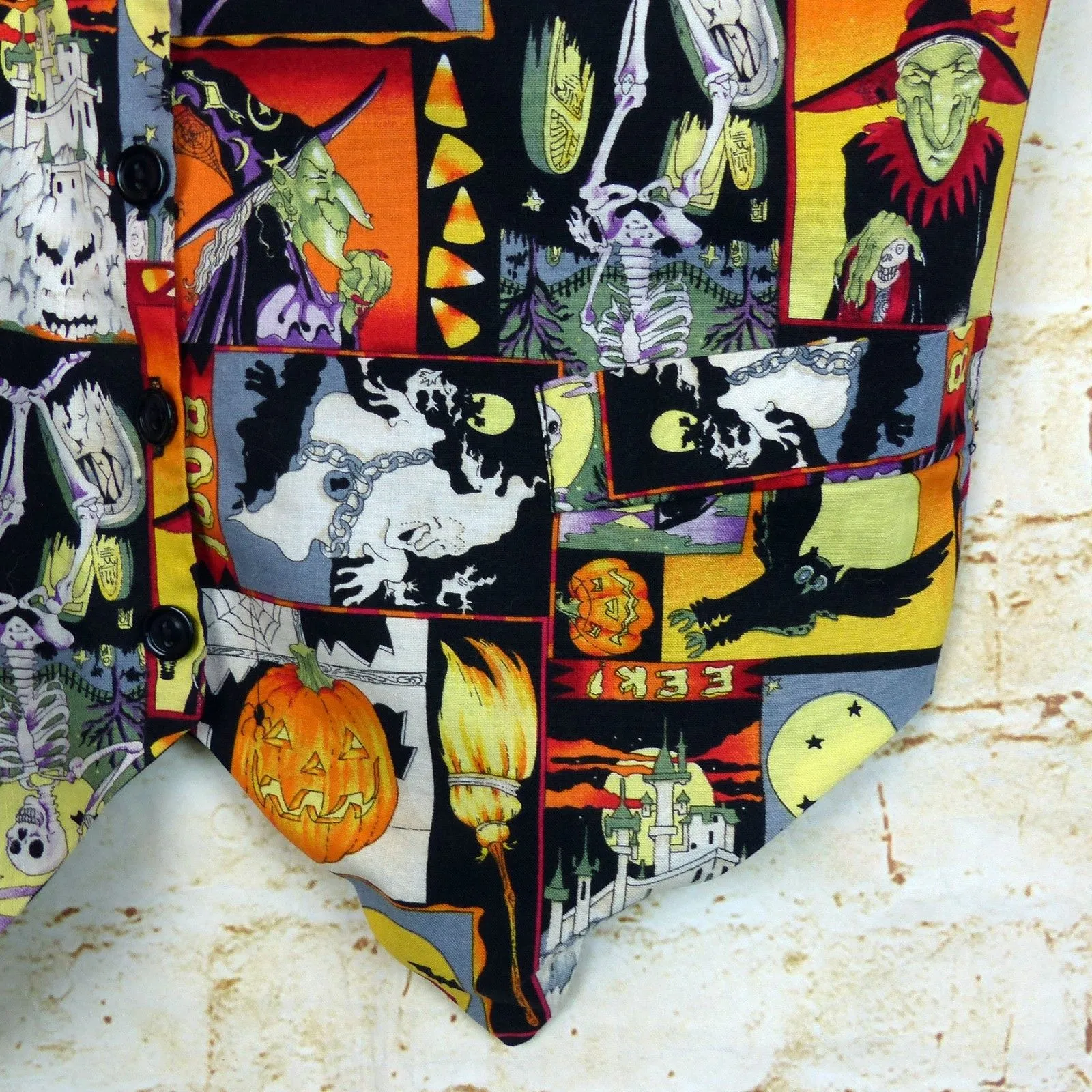 VTG 90s Smoke Valley Halloween Theme Vest Women L/XL Dracula Witch Skeleton Owl - Image 5