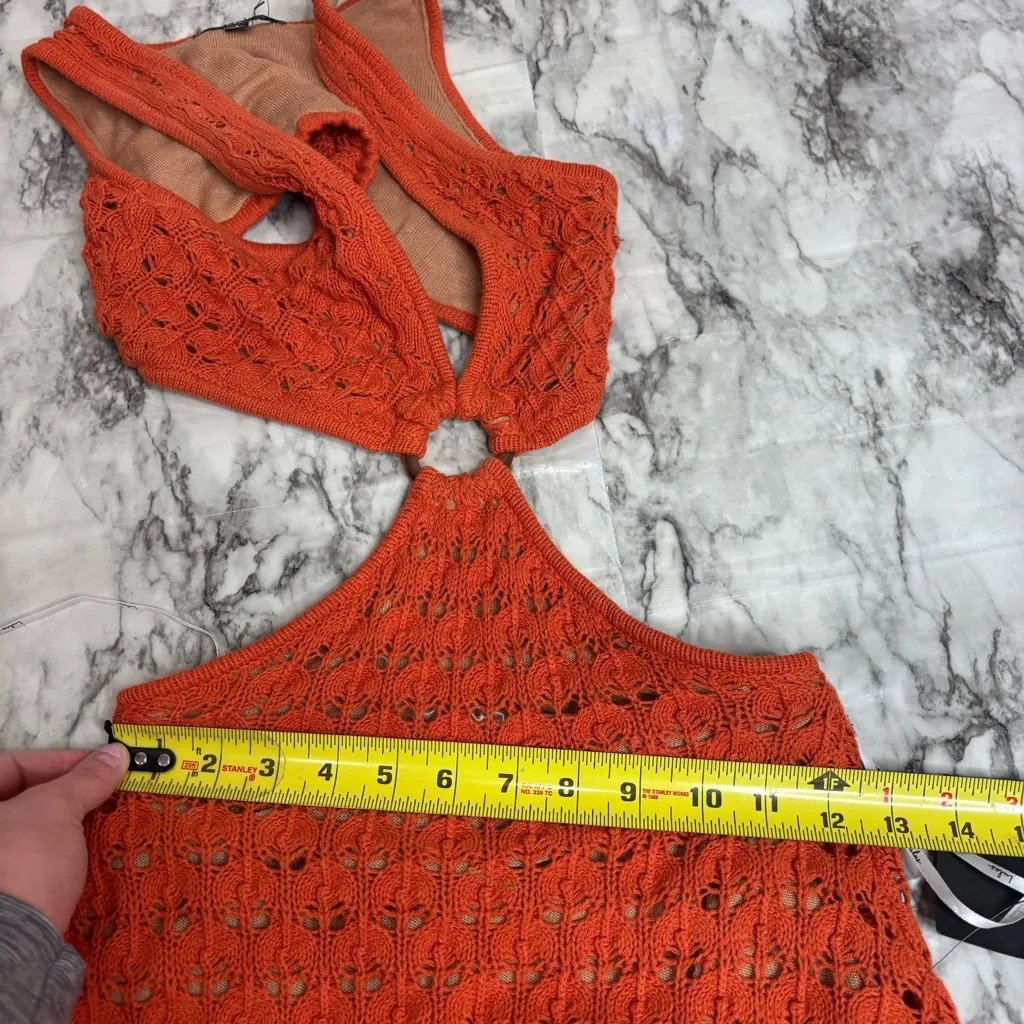 Lulus Beachside Bliss Orange Knit Cutout Sleeveless Midi Dress size small NWT - Image 7