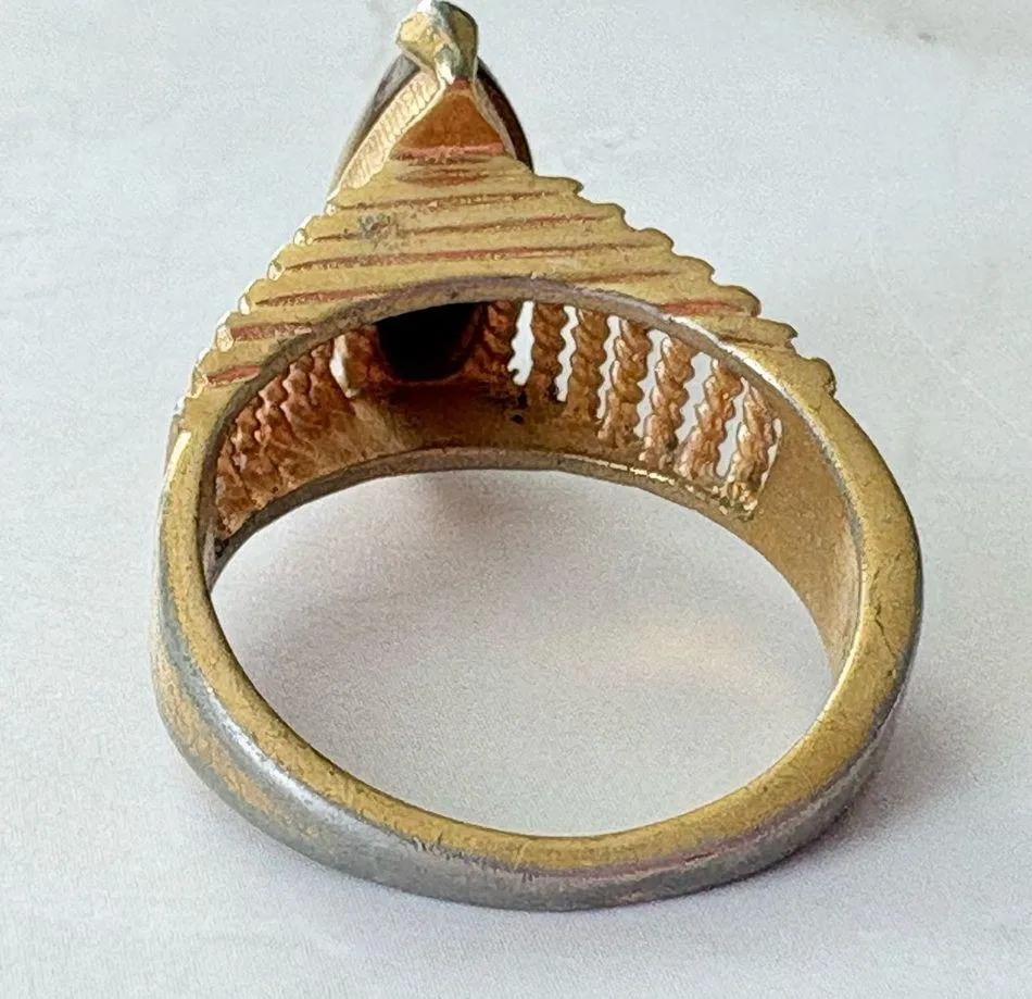 Vintage 18K GE Gold Plated Tigers Eye Cocktail Statement Ring Size 7 - Image 7