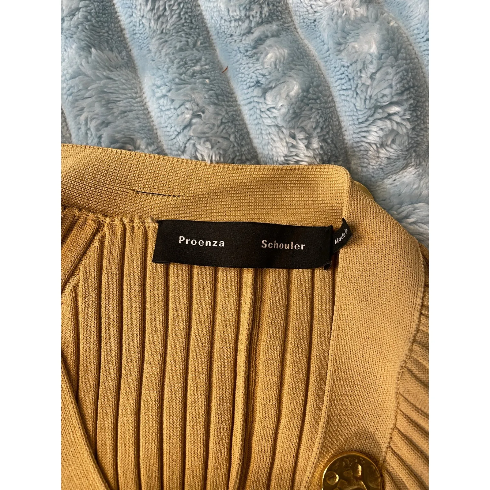 Proenza Schouler Ribbed Knit Long Sleeve Maxi Cardigan Dress Mustard Yellow S - Image 4