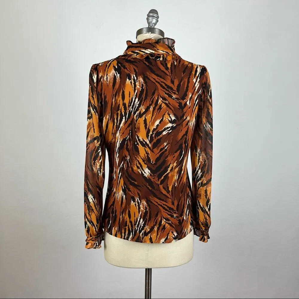 Julie Brown Tie Neck Tiger Print Button Front Blouse - Image 5
