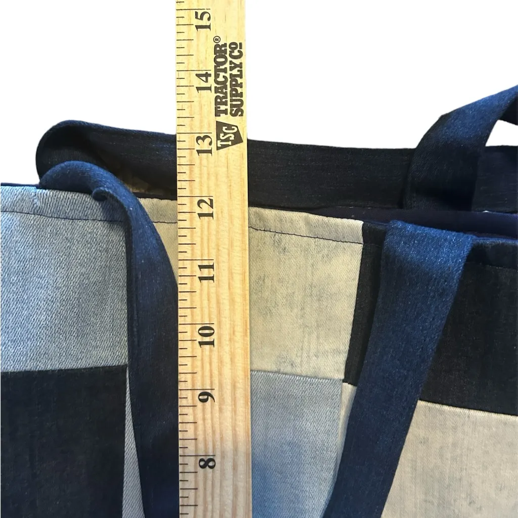 Hand Crafted Blue and White Checkered Tote Bag - Image 3