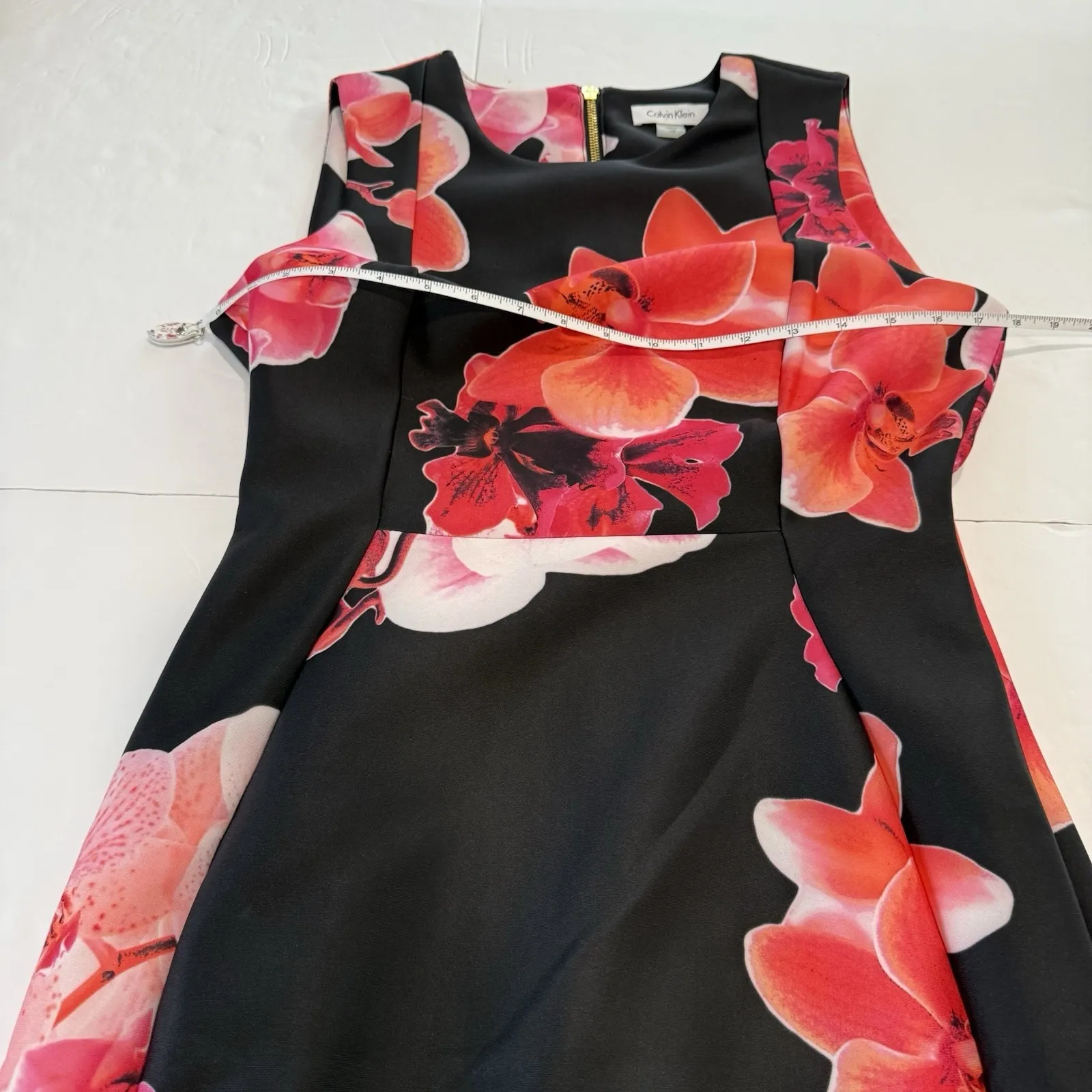 NWT Calvin Klein Coral Floral Scuba Knit Stretch Sleeveless Sheath Dress Size 10 - Image 8