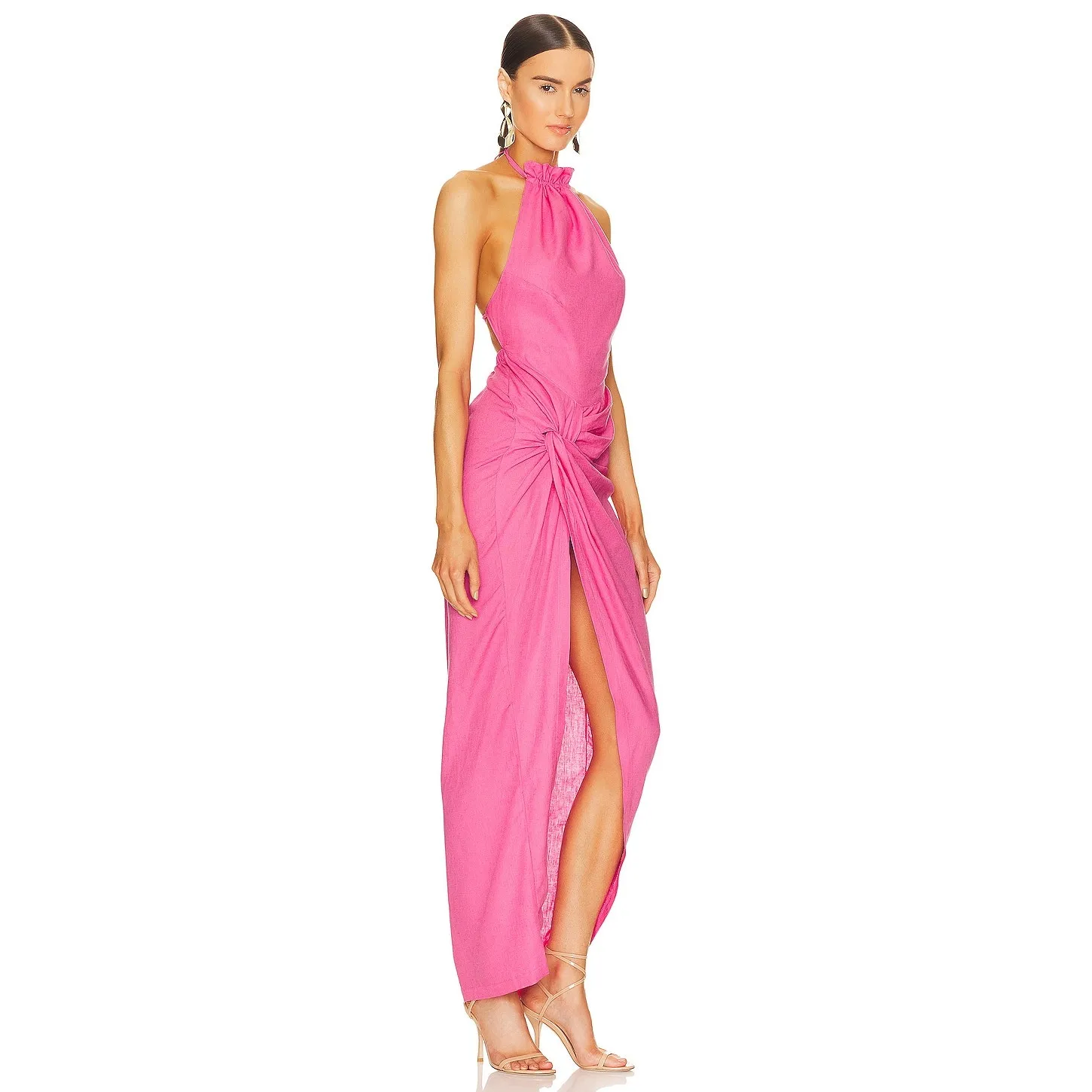 OW Collection Isla Linen Blend Resort Vacation Pink Halter Breezy Maxi NWT S - Image 8