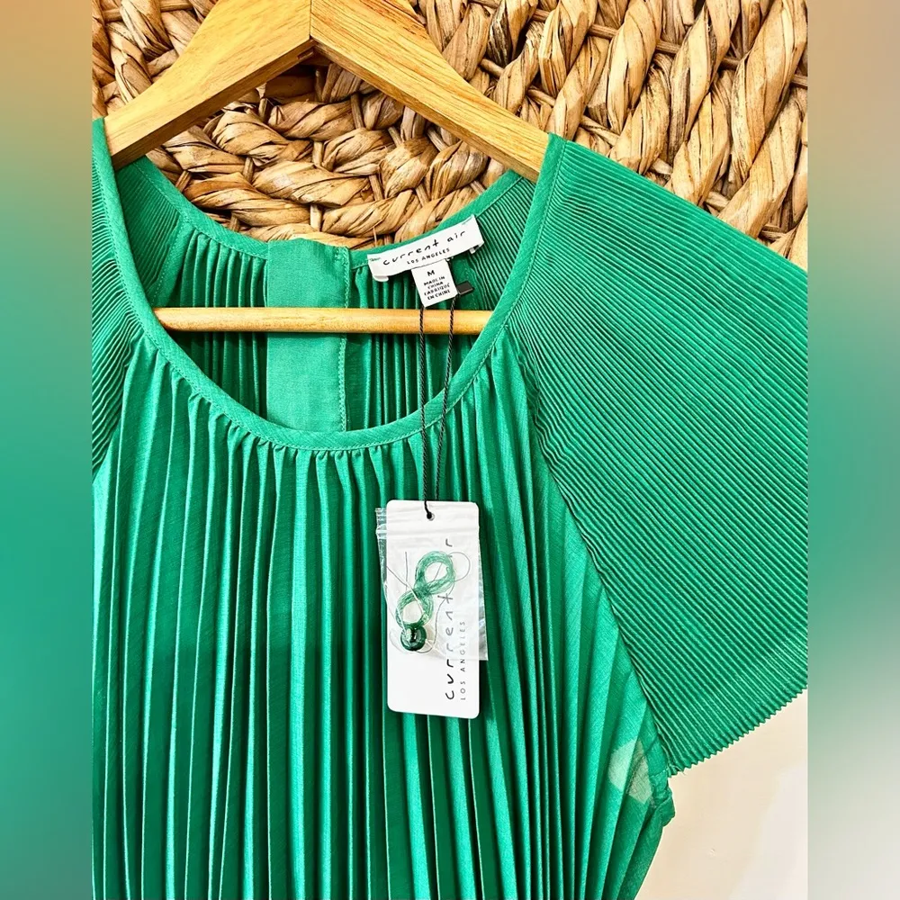 NWT Current Air Mona Pleated Maxi Dress Green Size Medium - Image 13