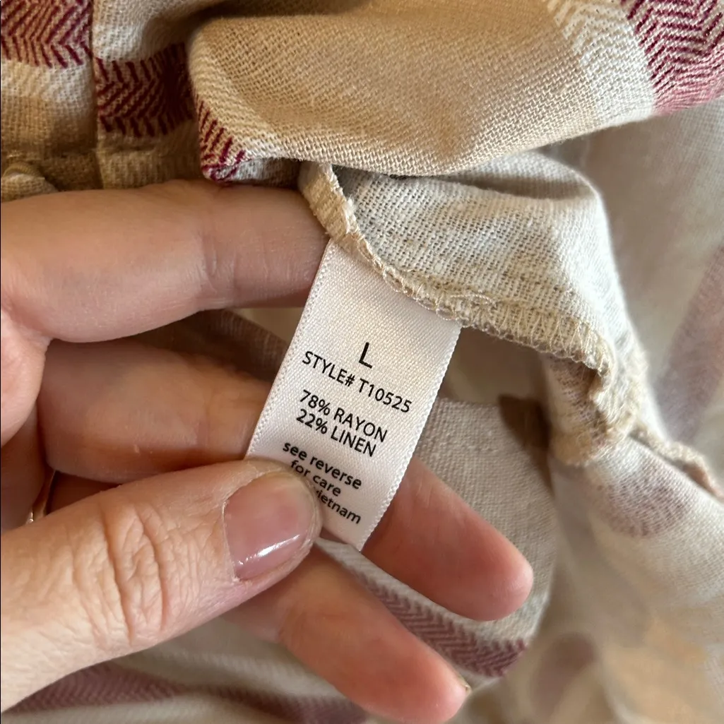 Active USA Button Down Ruffle Hem Striped Linen Blend Babydoll Top NWT - Image 6